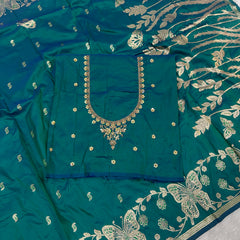 Butterfly Aari Work Blouse Paithani In 2 Tone Peacock Colour