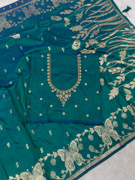 Butterfly Aari Work Blouse Paithani In 2 Tone Peacock Colour