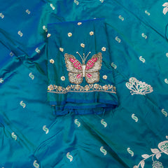 Butterfly Aari Work Blouse Paithani In 2 Tone Peacock Colour