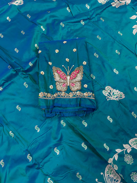 Butterfly Aari Work Blouse Paithani In 2 Tone Peacock Colour