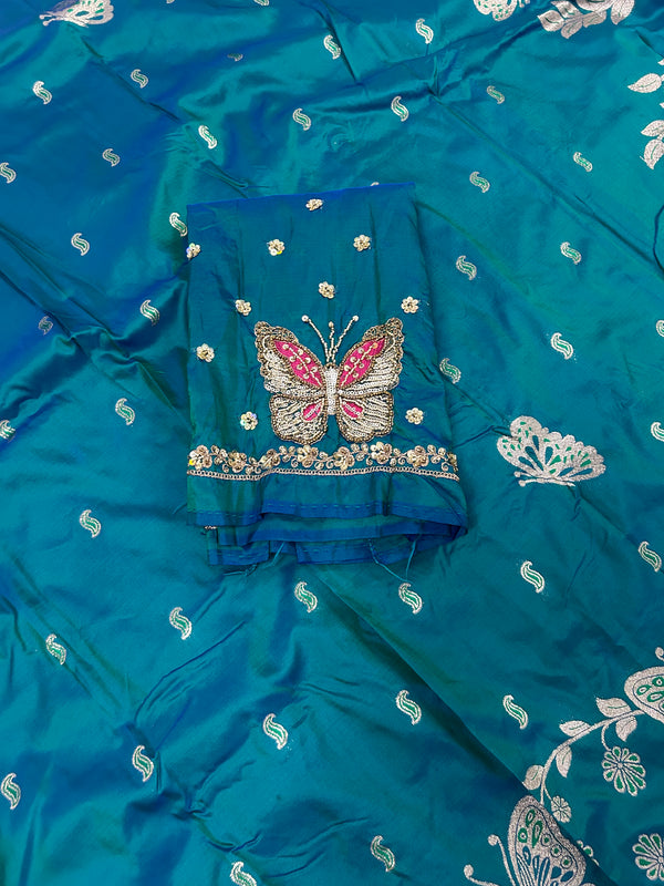 Butterfly Aari Work Blouse Paithani In 2 Tone Peacock Colour