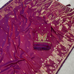 Butterfly Aari Work Blouse Paithani In 2 Tone Maroon Colour
