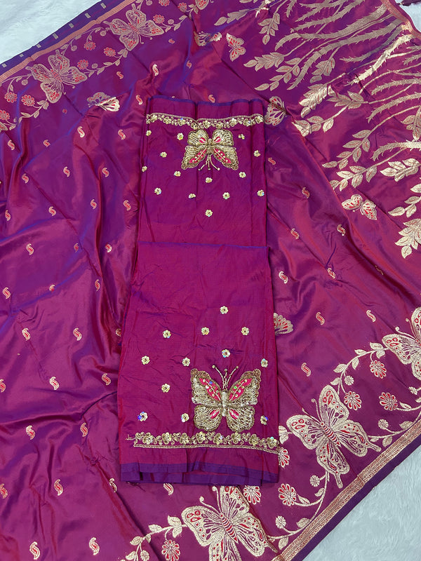 Butterfly Aari Work Blouse Paithani In 2 Tone Maroon Colour