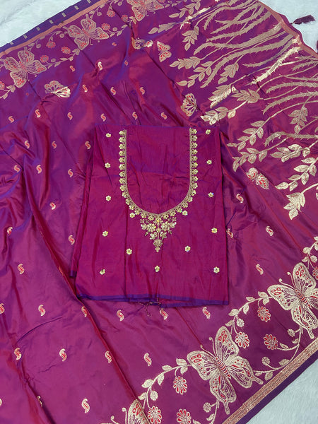Butterfly Aari Work Blouse Paithani In 2 Tone Maroon Colour