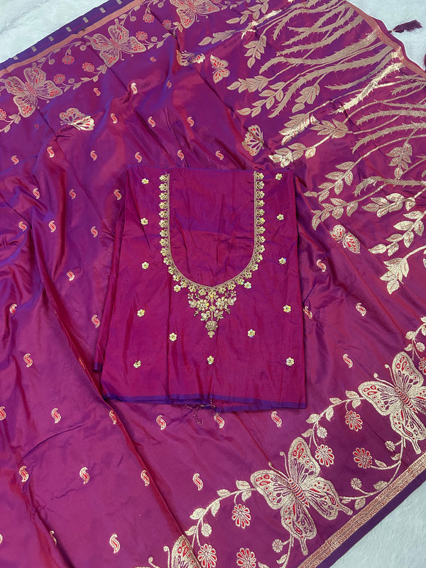 Butterfly Aari Work Blouse Paithani In 2 Tone Maroon Colour