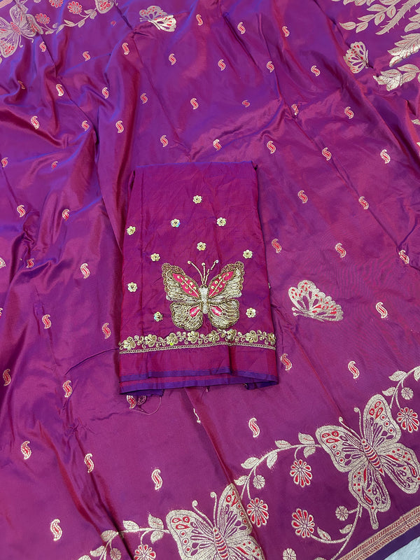 Butterfly Aari Work Blouse Paithani In 2 Tone Maroon Colour