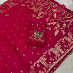 Butterfly Aari Work Blouse Paithani In 2 Tone Pink Colour