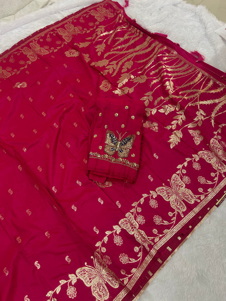 Butterfly Aari Work Blouse Paithani In 2 Tone Pink Colour