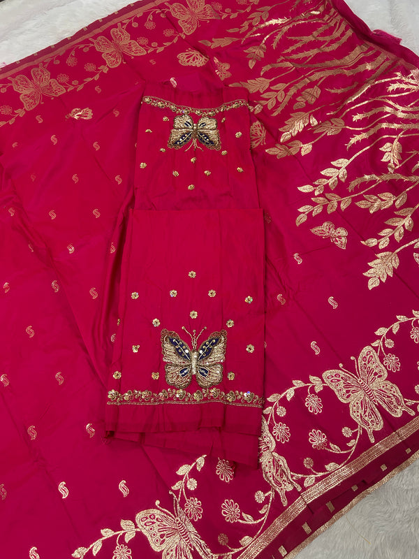 Butterfly Aari Work Blouse Paithani In 2 Tone Pink Colour