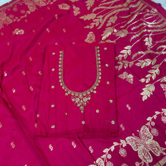 Butterfly Aari Work Blouse Paithani In 2 Tone Pink Colour