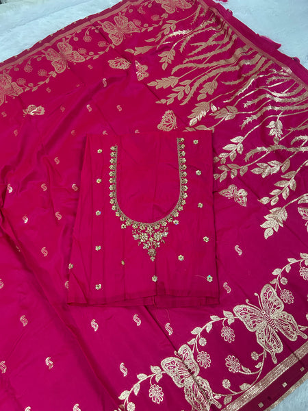 Butterfly Aari Work Blouse Paithani In 2 Tone Pink Colour