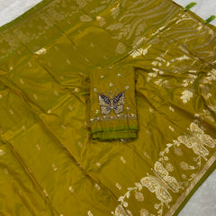 Butterfly Aari Work Blouse Paithani In 2 Tone Yellow Colour