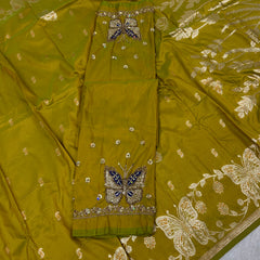Butterfly Aari Work Blouse Paithani In 2 Tone Yellow Colour