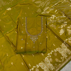 Butterfly Aari Work Blouse Paithani In 2 Tone Yellow Colour