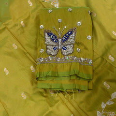 Butterfly Aari Work Blouse Paithani In 2 Tone Yellow Colour