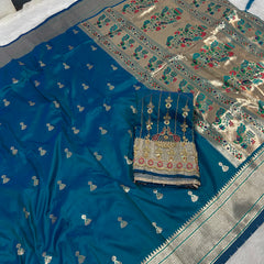 Jhumka Aari Work Blouse Paithani In 2 Tone Peacock Colour