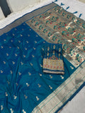 Jhumka Aari Work Blouse Paithani In 2 Tone Peacock Colour