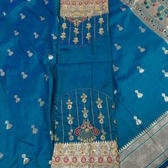 Jhumka Aari Work Blouse Paithani In 2 Tone Peacock Colour