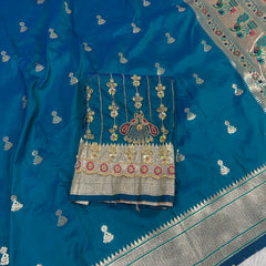 Jhumka Aari Work Blouse Paithani In 2 Tone Peacock Colour