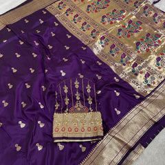Jhumka Aari Work Blouse Paithani In 2 Tone Purple Colour
