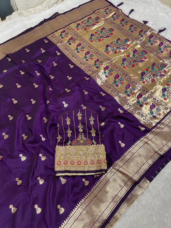 Jhumka Aari Work Blouse Paithani In 2 Tone Purple Colour