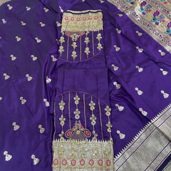 Jhumka Aari Work Blouse Paithani In 2 Tone Purple Colour