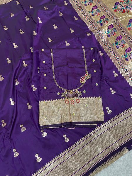 Jhumka Aari Work Blouse Paithani In 2 Tone Purple Colour