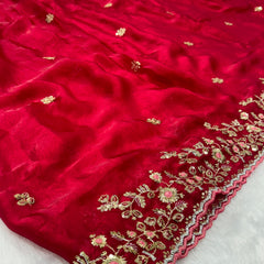 Readymade Blouse Red Colour Saree With Contrast Blouse
