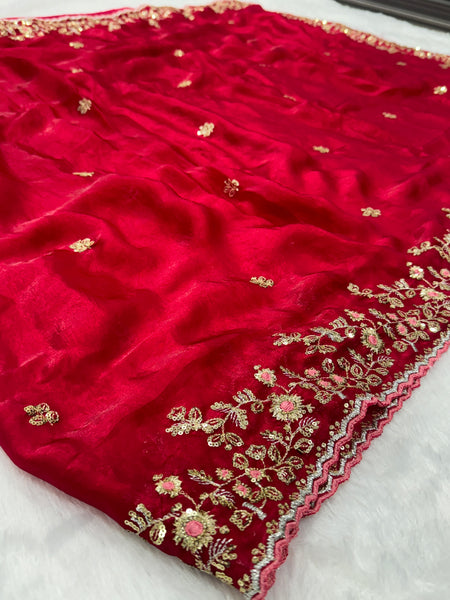 Readymade Blouse Red Colour Saree With Contrast Blouse