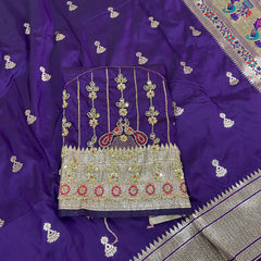 Jhumka Aari Work Blouse Paithani In 2 Tone Purple Colour
