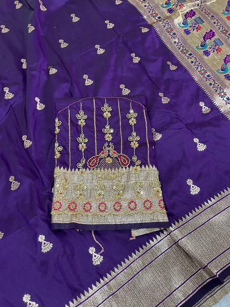 Jhumka Aari Work Blouse Paithani In 2 Tone Purple Colour