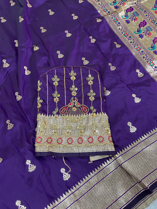 Jhumka Aari Work Blouse Paithani In 2 Tone Purple Colour