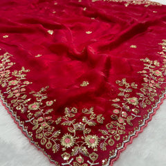Readymade Blouse Red Colour Saree With Contrast Blouse