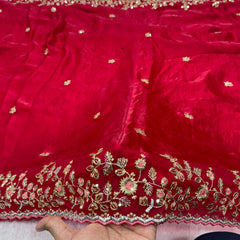 Readymade Blouse Red Colour Saree With Contrast Blouse