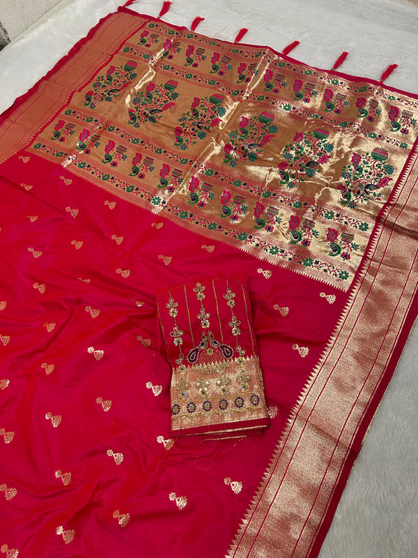 Jhumka Aari Work Blouse Paithani In 2 Tone Pink Colour