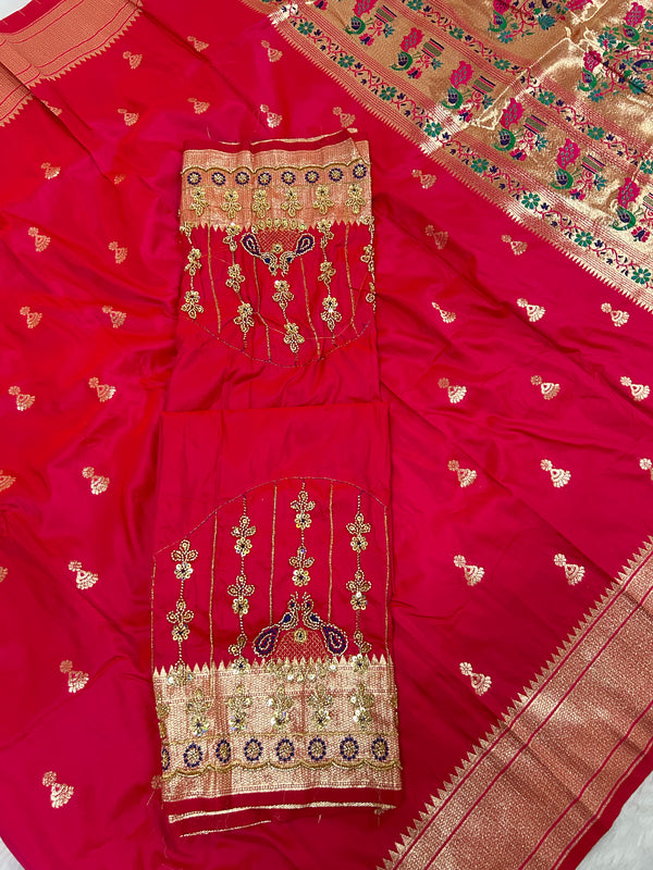 Jhumka Aari Work Blouse Paithani In 2 Tone Pink Colour