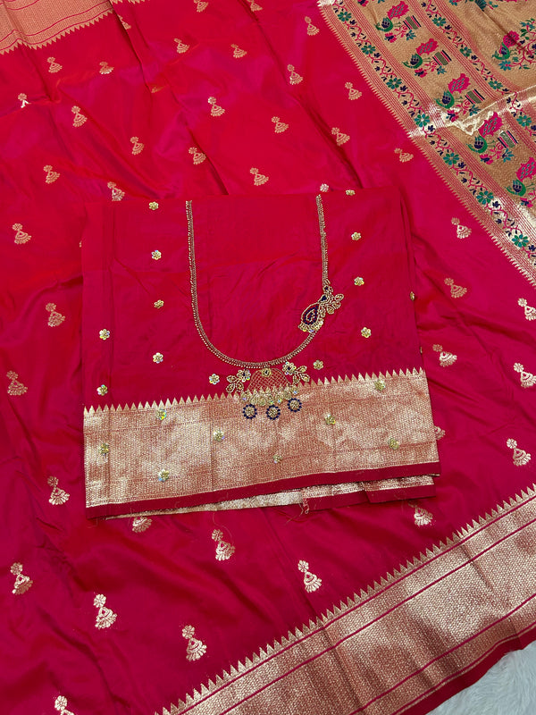 Jhumka Aari Work Blouse Paithani In 2 Tone Pink Colour