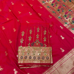 Jhumka Aari Work Blouse Paithani In 2 Tone Pink Colour