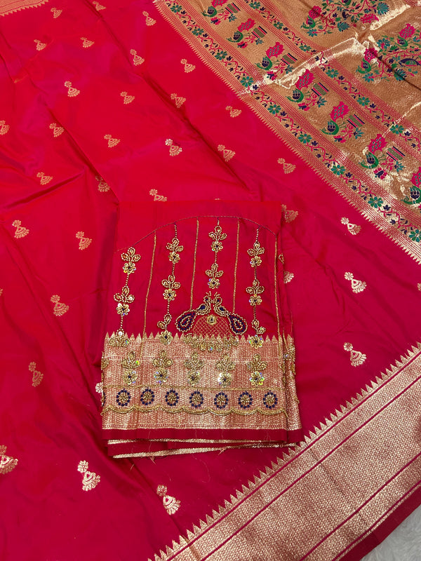 Jhumka Aari Work Blouse Paithani In 2 Tone Pink Colour