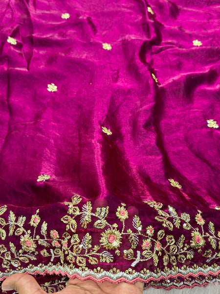 Readymade Blouse Wine Colour Saree With Contrast Blouse