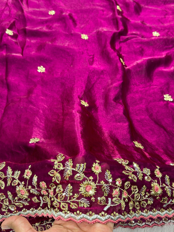 Readymade Blouse Wine Colour Saree With Contrast Blouse