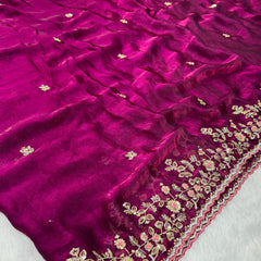 Readymade Blouse Wine Colour Saree With Contrast Blouse