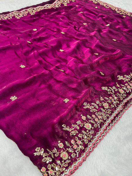 Readymade Blouse Wine Colour Saree With Contrast Blouse