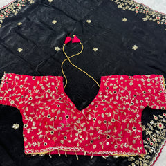 Readymade Blouse Black Colour Saree With Contrast Blouse