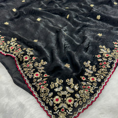 Readymade Blouse Black Colour Saree With Contrast Blouse
