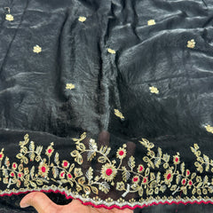 Readymade Blouse Black Colour Saree With Contrast Blouse