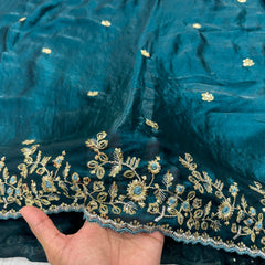 Readymade Blouse Blue Colour Saree With Contrast Blouse