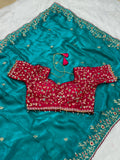 Readymade Blouse Morpankhi Colour Saree With Contrast Blouse