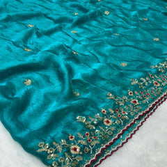 Readymade Blouse Morpankhi Colour Saree With Contrast Blouse