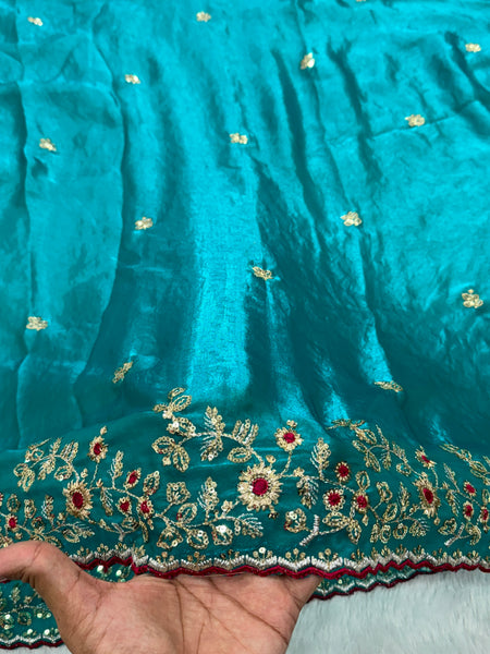 Readymade Blouse Morpankhi Colour Saree With Contrast Blouse